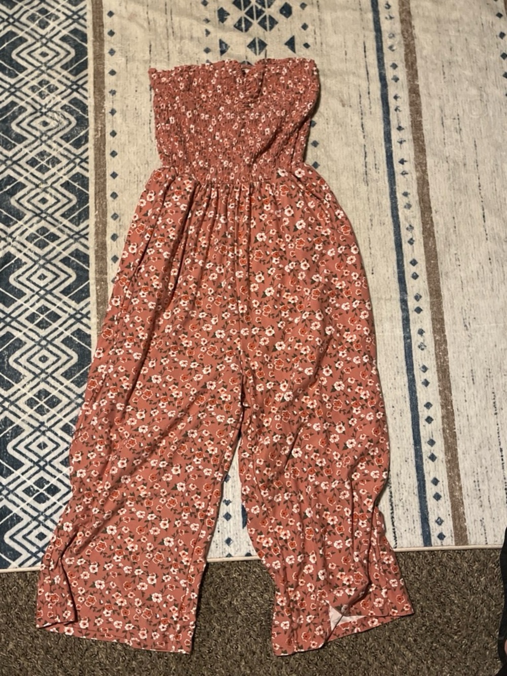 J for Justify Strapless Rust Floral Smocked Jumpsuit
